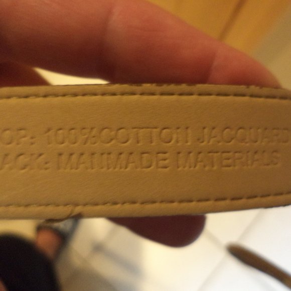 WOMEN'S CHICO'S COTTON JACQUARD BELT-Tan and Blue-Cotton Jacquard Diamond -M/L - Picture 6 of 9